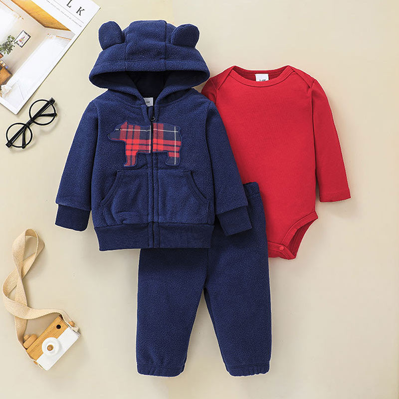 2021 Infant Baby Toddler Hoodie Winter Zipper Coat With Jumpsuit 3 Packs Outfits