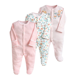 Newborn Baby Boy Girl Infant 3-Pack Onesie Autumn Winter Snug Fit Footed Cotton Pajamas For 0-12 Months
