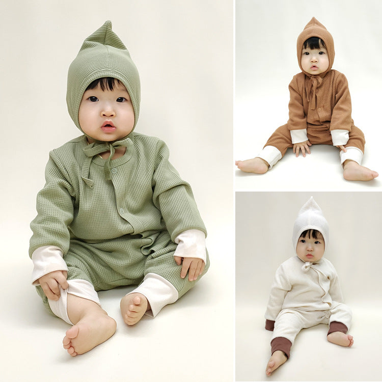 BabeDear Baby Knitted Jumpsuit Cap 2PCS Sets, Newborn Infant Girls Boys Pajama Hat Outfits Set