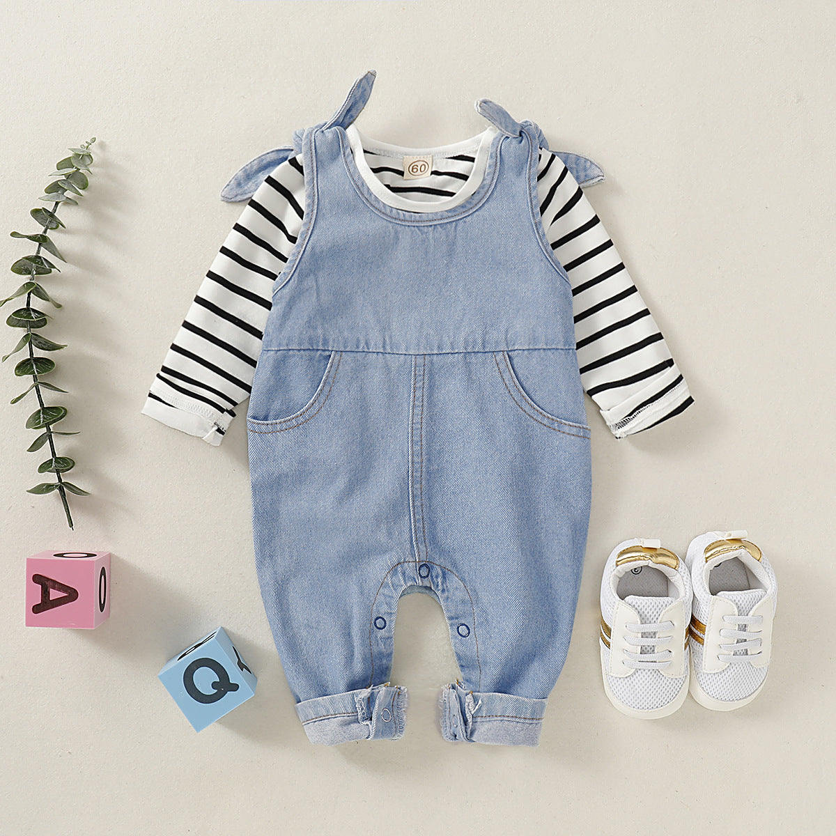 Baby Toddler Girls Fashion Striped T-shirt Jumpsuit 2 Packs Outfit