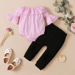 Load image into Gallery viewer, Baby Toddler Girls Flared Sleeve Stripe Print Top + Solid Color Pants Outfit Sets 2 Packs

