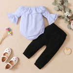 Load image into Gallery viewer, Baby Toddler Girls Flared Sleeve Stripe Print Top + Solid Color Pants Outfit Sets 2 Packs
