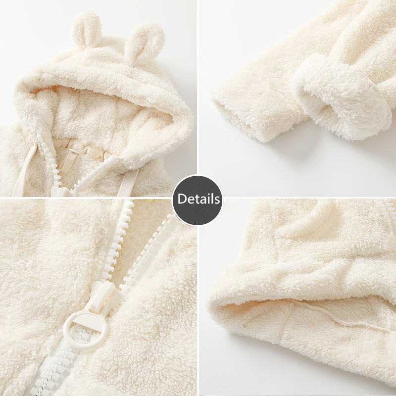 Baby Winter Velvet White Color Coat Hoodie Printing Outerwear