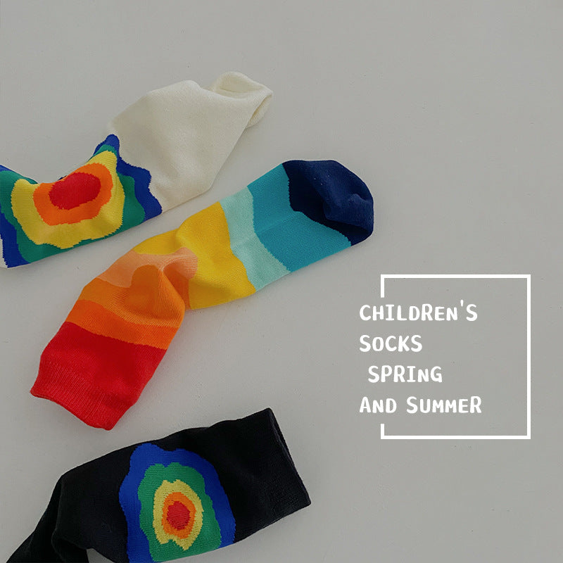 Boys Grils Rainbow Free Size Mid-calf Socks 3-pack