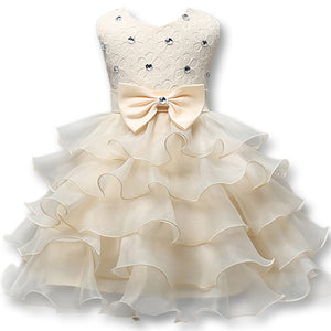 Elegant Girls Sequined Flower Puffy Princess Dress Peformance Dress