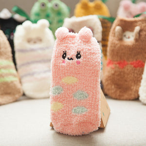 Baby Toddler Gift Box Socks Silicone Non Slip Coral Fleece Floor Socks Cartoon Three-dimensional Embroidery Socks 3-Pack