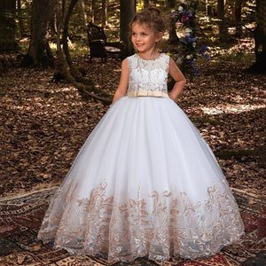 BabeDear Girls Pageant Ball Gowns Kids Chiffon Embroidered Wedding Party Dress