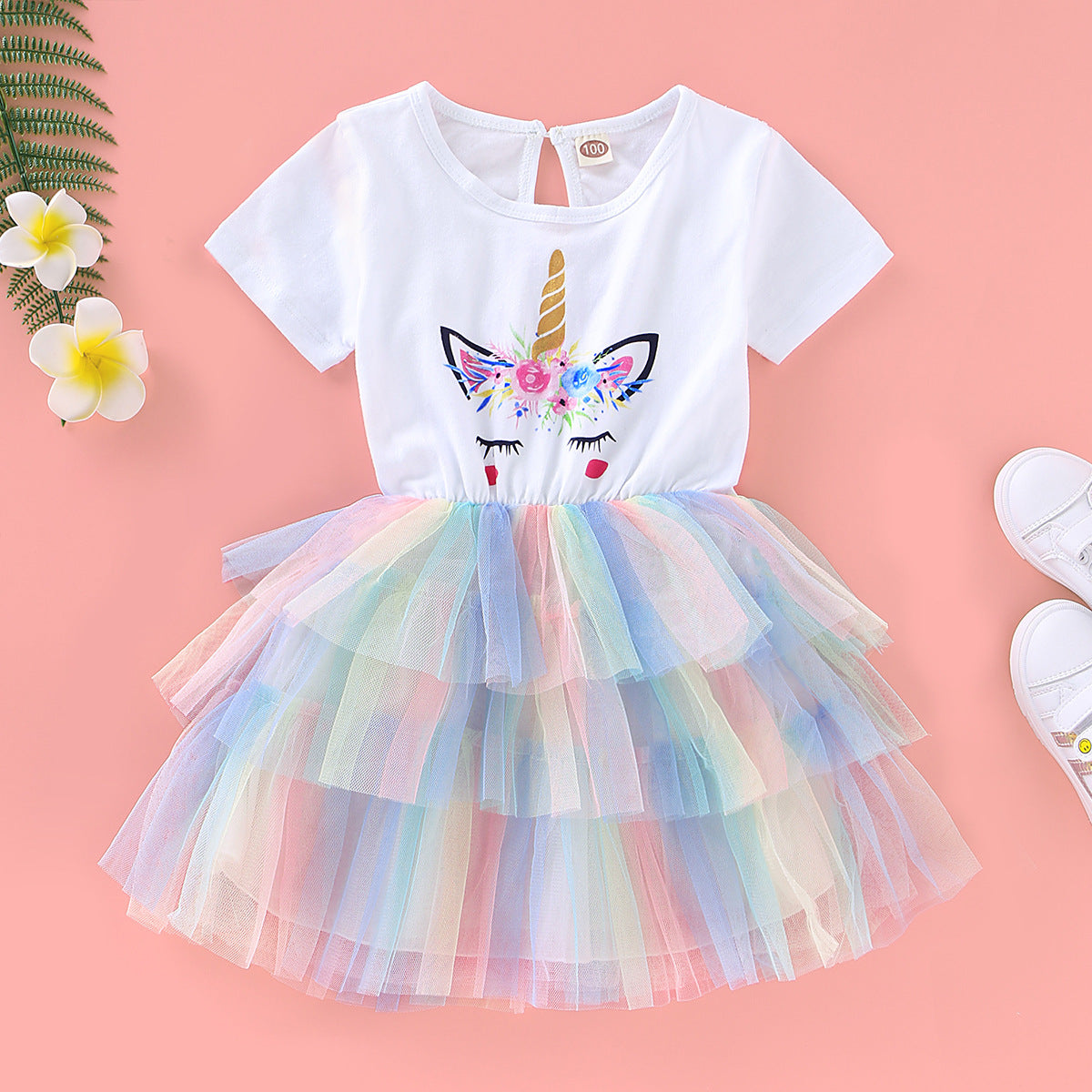 Girls Unicorn Printing Princess Dress