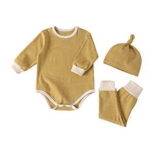 BabeDear Newborn Clothes Sets Kids Home Outfit Baby Boys Girls' 3-Piece Cotton Stripe Long Sleeve Pants Hat