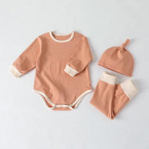 BabeDear Newborn Clothes Sets Kids Home Outfit Baby Boys Girls' 3-Piece Cotton Stripe Long Sleeve Pants Hat