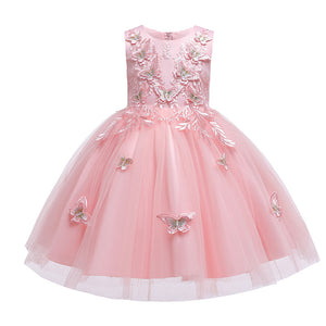 Princess Flower Girls Dresses 2021 with Sleeveless Butterfly Lace Girls Diamond Wedding Elegant Dresses