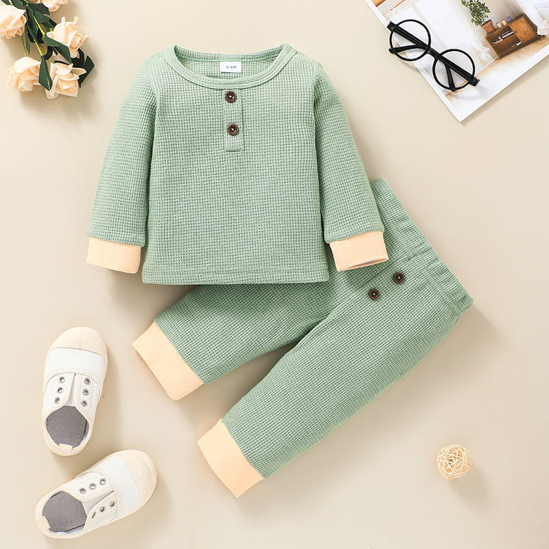 Toddler Baby Boys Girls Clothes Organic Ribbed Sweatsuit and Long Pants 2Pcs Casual Set Solid Color Outfit