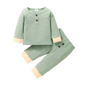 Toddler Baby Boys Girls Clothes Organic Ribbed Sweatsuit and Long Pants 2Pcs Casual Set Solid Color Outfit