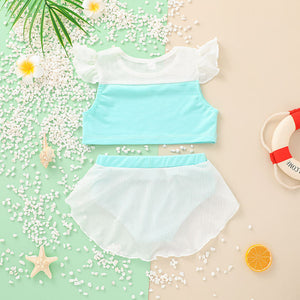 Toddler Girl Ruffled Sleeve 2 Pieces Swimsuit