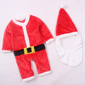Unisex Baby Warm Christmas Long Sleeve Romper Pajama With Hat And Bib 3 Packs